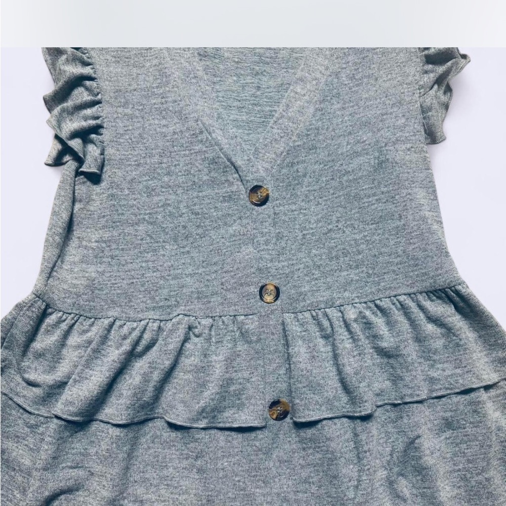 Gray/Blue Ruffled Button-Down Top - Picture 2 of 5